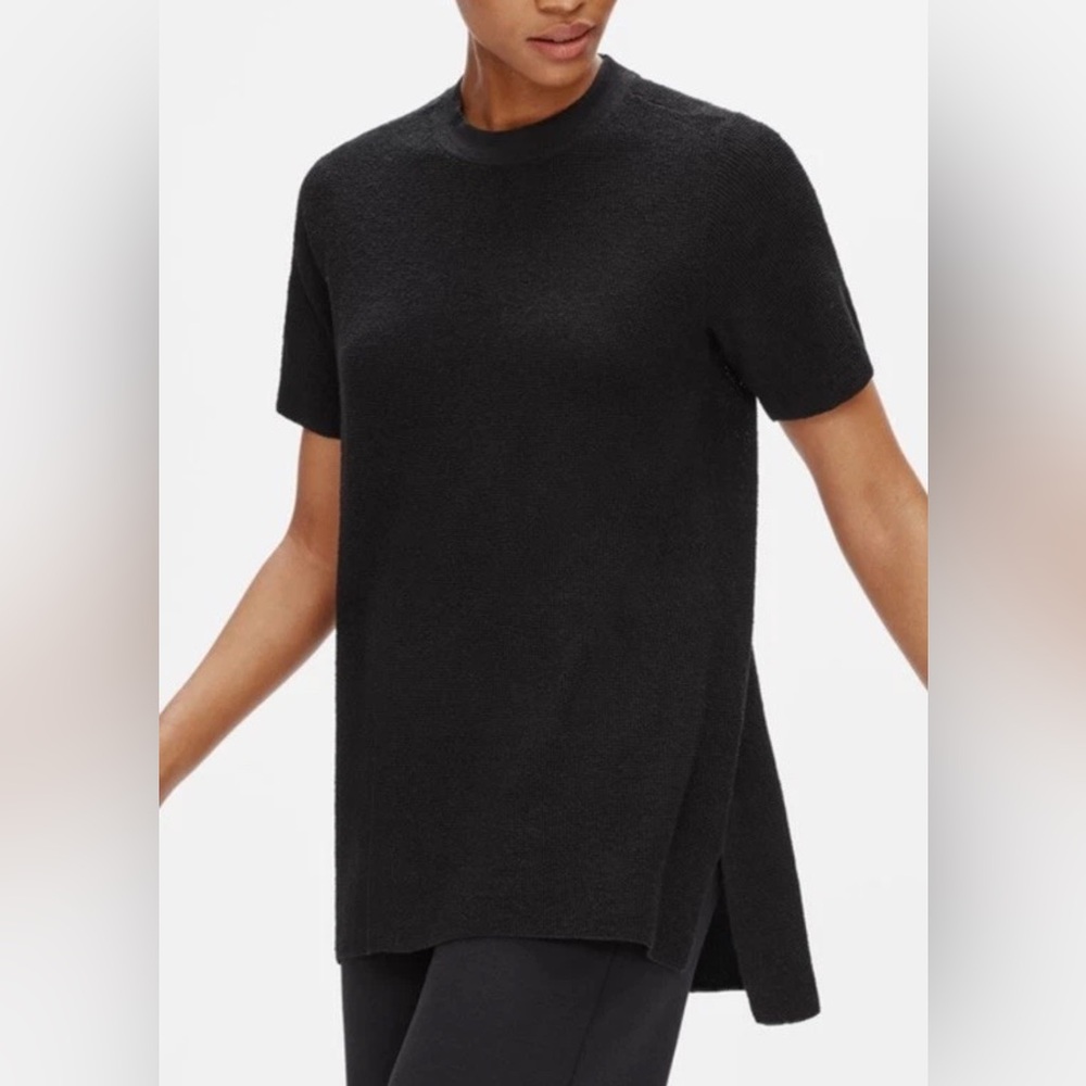 Eileen Fisher Organic Linen Black Tunic Lagenlook L/XL Basic Neutral Comfort